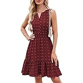 QACOHU 2026 Women Summer Short Dress Sleeveless V Neck Swiss Dot A Line Swing Mini Sundress for Women