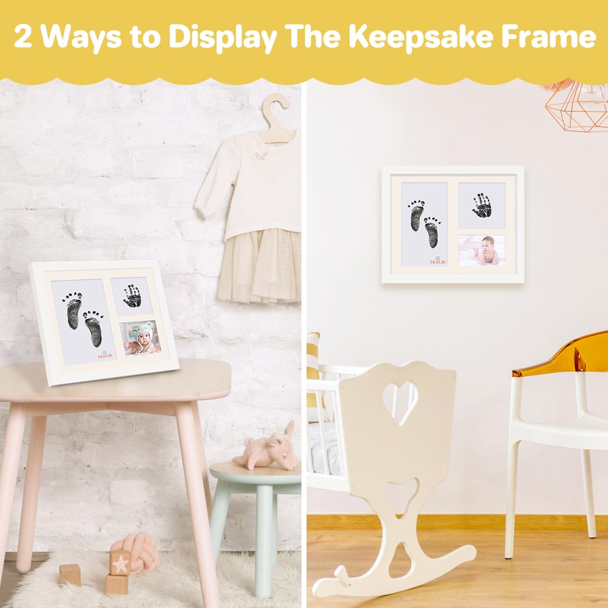 BEBOAN Inkless Hand and Footprint Kit, Baby Keepsake Frames with Multicolor DIY Sticker, Baby Gifts for Newborn, Dog Paw Print Kit White