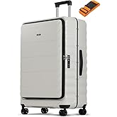 CENSIEN Checked Luggage, 28 Inch Luggage with Spinner Wheels, Large Suitcase with Lightweight PC Hard Shell, Aluminum Frame, Top Opening, YKK Zipper, TSA Lock (White, 1PC)