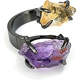 ZILENIU Raw Citrine Amethyst Ring, Natural Healing Crystal Rings for Women, Handmade Open Adjustable Birthstone Rings Spiritual Jewelry