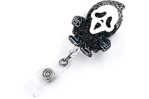 LEBEIGHT Funny Halloween Badge Reel Retractable for Nurse Doctor Medical Worker & Nursing Student | Cute Spooky Horror Badge Holder with Alligator Clip & 24”Durable Nylon Retractable Cord | Acrylic Accessories