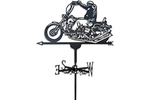 CENTMEHR Decorative Metal Weathervane in Black with The Pattern of a Motorcycle and Rider, Mount and Screws Included
