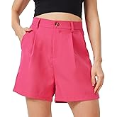 XinYangNi Casual Shorts for Women Dressy Summer Elastic Waist Back Pleated Wide Leg Tailored Work Trouser Shorts with Pockets