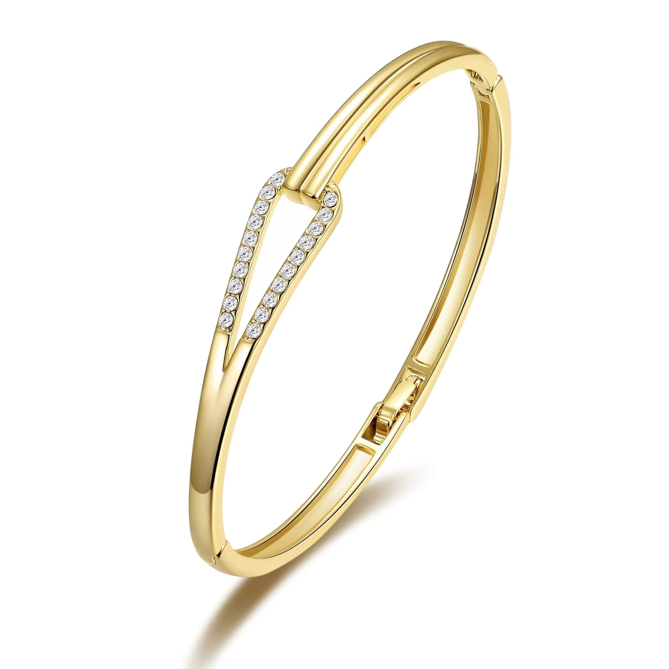 Philip Jones 18k Gold Plated Link Bangle Created with Zircondia® Crystals (7 Inch)