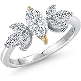 925 Silver and 10K Yellow Gold White Moissanite and Lab Grown Diamond Engagement Ring | 0.92 Cttw | Marquise 8X4MM and 4X2MM | Wedding Anniversary Promise Ring For Women | Size 5,6,7,8,9