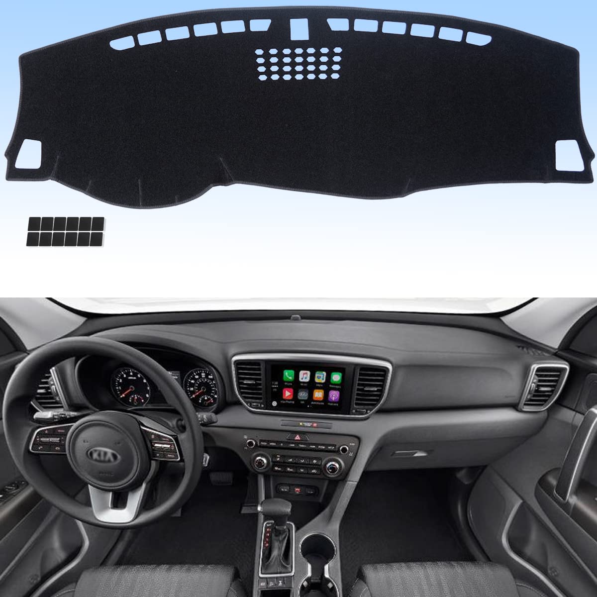 Photo 1 of AUQDD Dashboard Cover Mat Fit for 2017 2018 2019 2020 2021 2022 KI-A Sportage, Black Flannel Dash Mat, Anti-Glare, Anti-Reflection, No Peculiar Smell - Fits Vehicle Without HUD Models