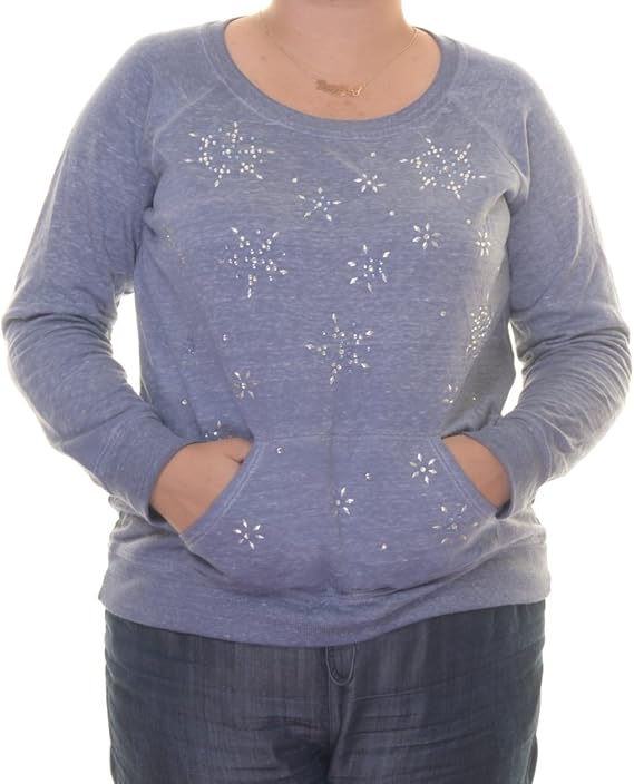 Style&Co Sport Women's Snow Flake Embellished Sweatshirt Petite Large Blue Combo at Amazon Women 