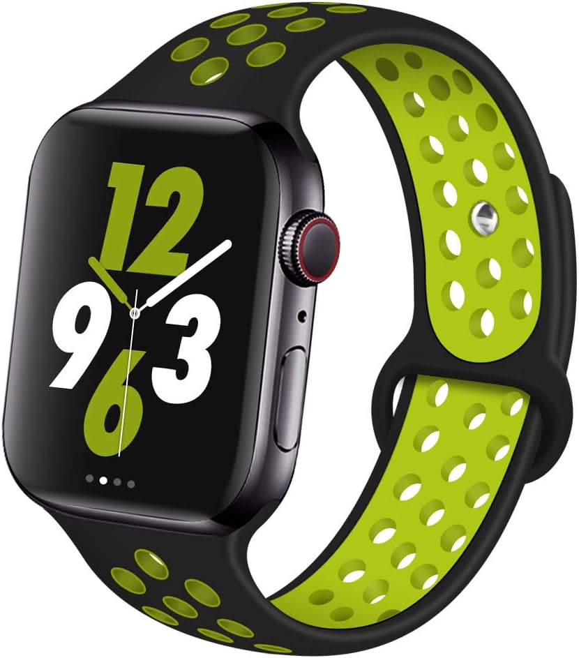 OriBear Compatible for Apple Watch Band 44mm 42mm, Breathable Sporty for iWatch Bands Series 5/4/3/2/1, Various styles and colors for Women and Men(M/L,Black-Yellow)