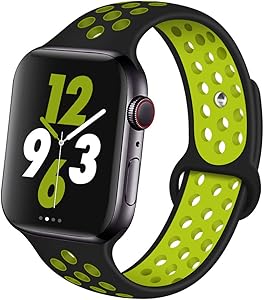 OriBear Compatible for Apple Watch Band 44mm 42mm, Breathable Sporty for iWatch Bands Series 5/4/3/2/1, Various styles and colors for Women and Men(M/L,Black-Yellow)
