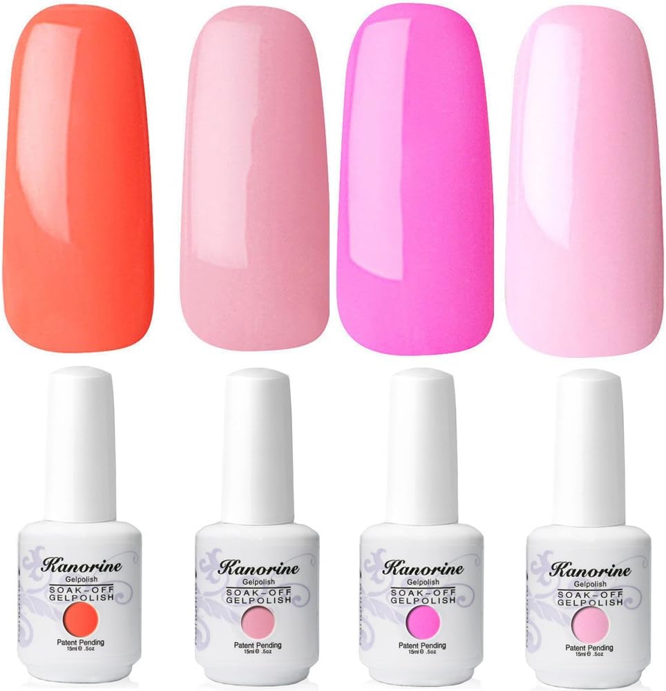 Kanorine 4 pcs x 15ml Nail Gelpolish Soak-Off Gel Polish UV LED Gel Nail Polish Lacquer art Nail Salon 4 Colors Kit 15ml x 4(#012)