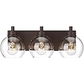 METWET Bathroom Light Fixtures Over Mirror, 3-Light Oil Rubbed Bronze Vanity Light with Clear Glass Globe Shade, Modern Sconc