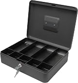 Cathedral Products Key Lockable Cash Box 12 Inch Black with 6 Compartment Tray
