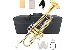 ModouString Standard Bb Trumpet with Case,7C Mouthpiece and Cleaning Kit Trumpet Instrument for Beginners Adults (gold)