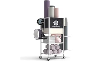 LOVIND Yoga Mat Storage Rack，Home Gym Storage Rack Gym Workout Equipment Storage Organizer Fitness Weight Rack on Wheels for Yoga Mat,Yoga Block,Foam Roller,Resistance Band,Dumbbell,Kettlebell and Other Workout Accessories