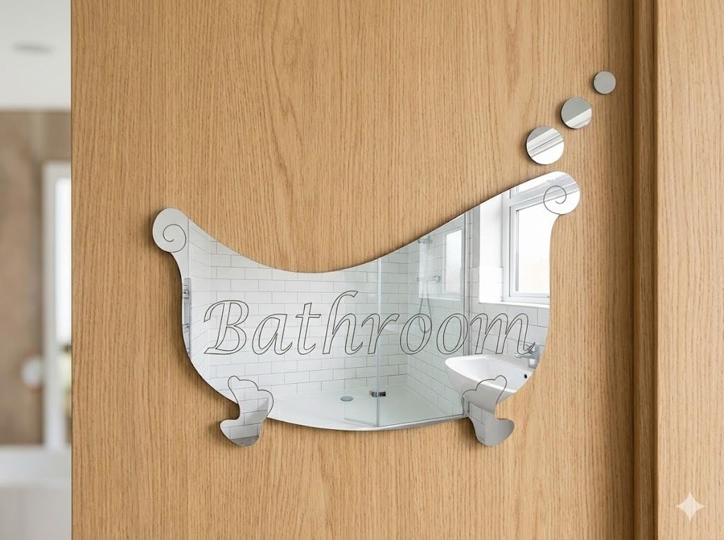 Mirrors-Interiors Bathroom Wall Mounted Acrylic Mirror Plaque: Frameless, Easy to Stick, Strong, Lightweight