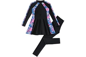 Girls Long Sleeve Surfing Swimwear Rash Guard Swimsuit Swimming Tops Pants 3pc UPF 50+ Sun Protection Bathing Suit