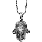 Sterling Silver Hamsa Necklace, Evil Eye Hamsa Necklace, Hamsa Elephant Silver Necklace, Hand of Fatima Pendant, Evil Eye and Hamsa Necklace