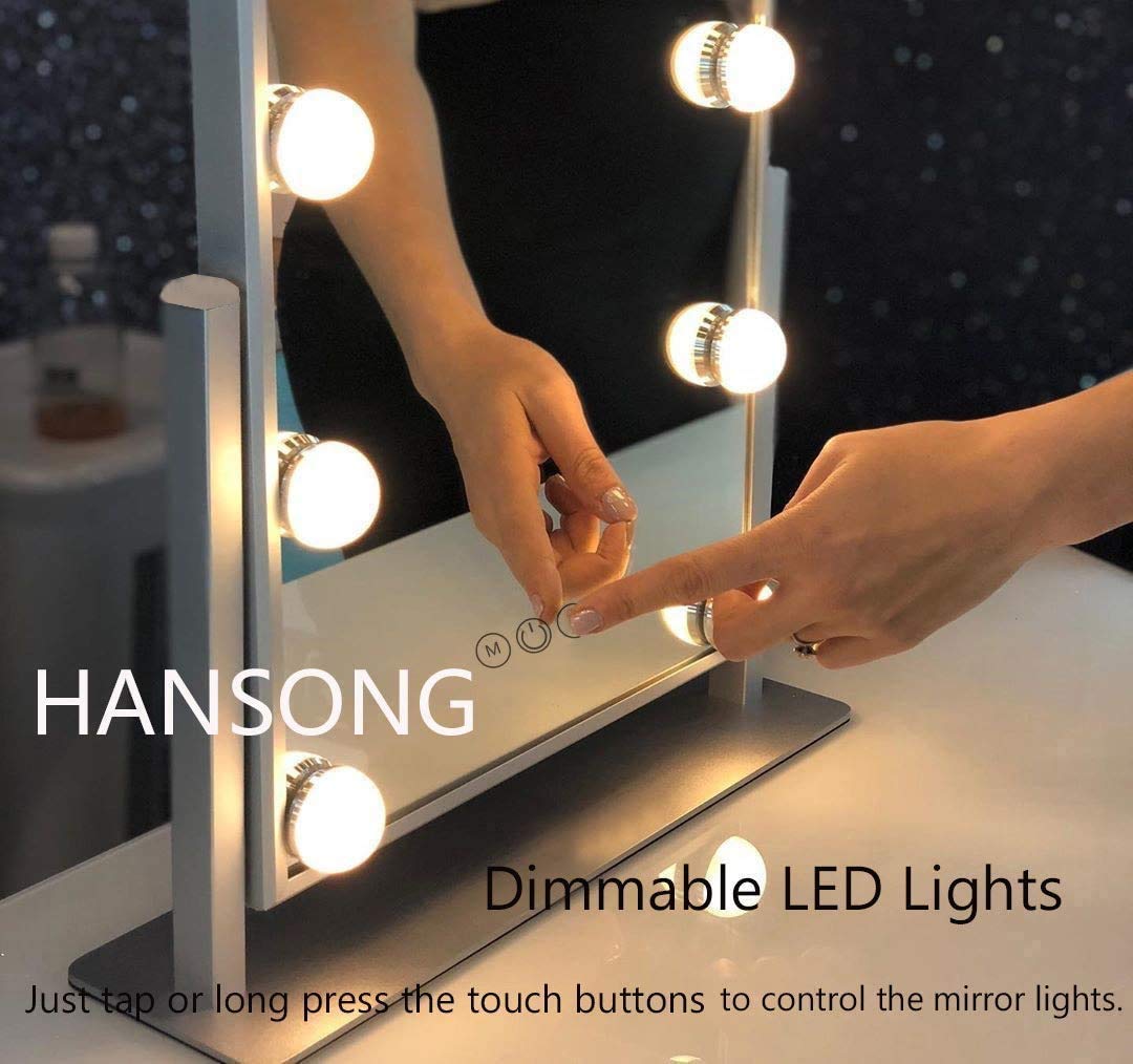 Hansong Large Hollywood Makeup Vanity Mirror with Lights, Plug in Light-up Professional Mirror with Storage, Removable 10x Magnification, 3 Color Lighting Modes, Cosmetic Mirror with 12 Dimmable Bulbs : Beauty