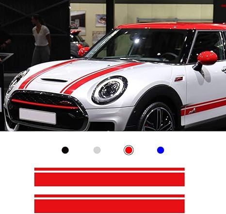 Amazon ボンネットストライプフードデカールのエンジンカバーのステッカー エンジンカバー ステッカー レーシング ラリーストライプ カッティング 自動車のステッカー 155 13cm 赤 ステッカー デカール 車 バイク
