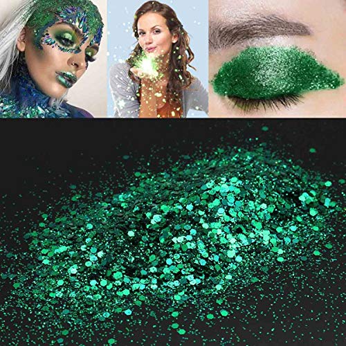COKOHAPPY 8 Boxes 10ml Holographic Mermaid Dreams Green Chunky Glitter Sequins Iridescent Flakes Hexagon Tips Mixed Paillette Face Eyes Body Hair Nail Art