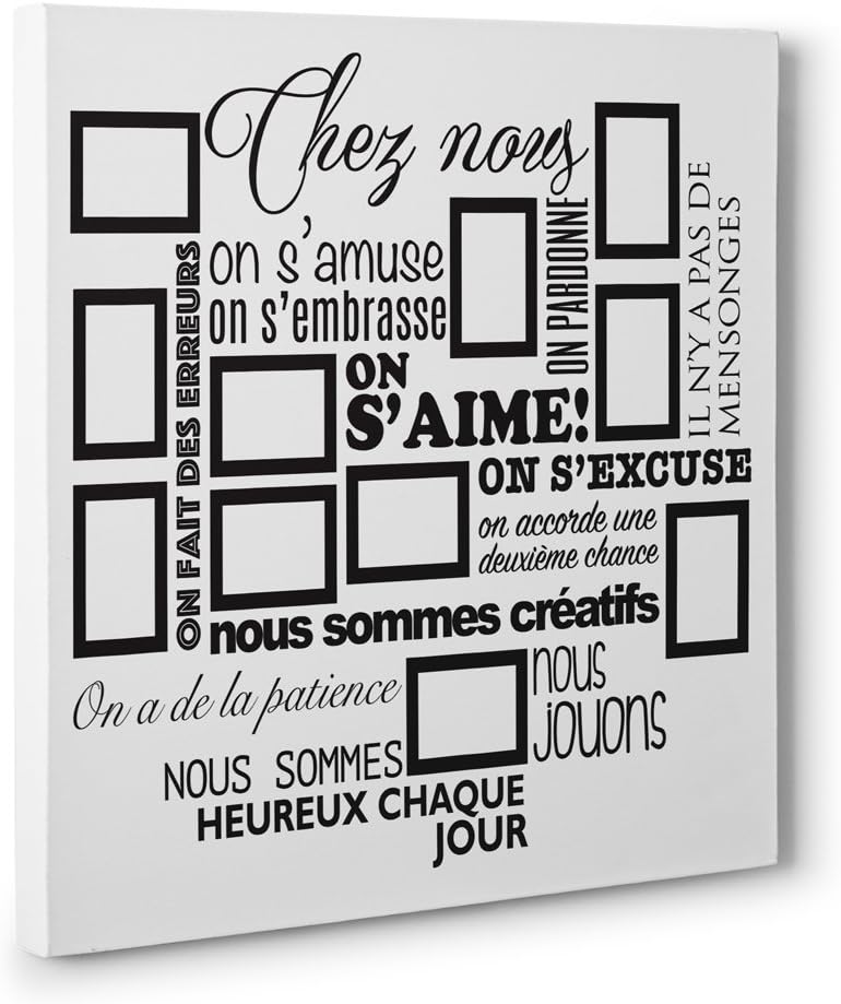 Beestick Tableau Citation Chez Nous On S Aime En Photos 105x95 Cm Blanc Noir Avec 11 Cadres Integres Pour Photos De 10x15 Cm A Coller Simplement Avec Un Double Adhesif Ou Des Punaises Amazon Fr