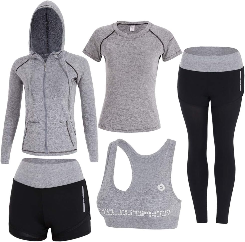 ZETIYWomen's 5pcs Sport Suits Fitness Yoga Running Athletic Tracksuits