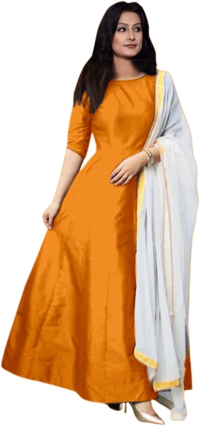Swara Enterprise Girl's Taffeta Silk Semi-Stitched Lehenga Choli (C-15_Multi-Coloured, Orange, Free Size)