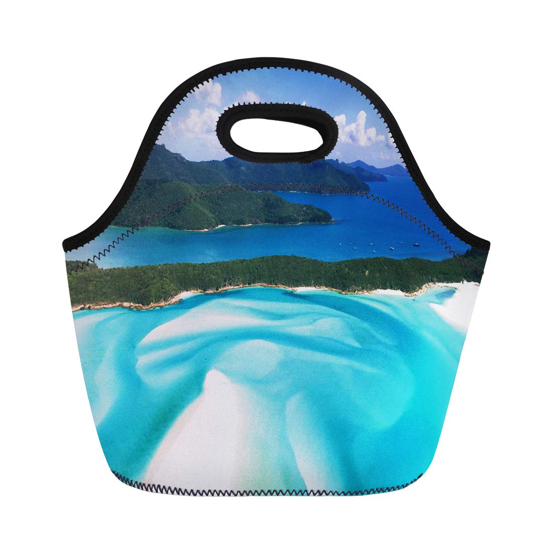 Semtomn Lunch Tote Bag Blue Australia Whitehaven Beach Queensland Island Hamilton Landmark Beautiful Reusable Neoprene Insulated Thermal Outdoor Picnic Lunchbox for Men Women