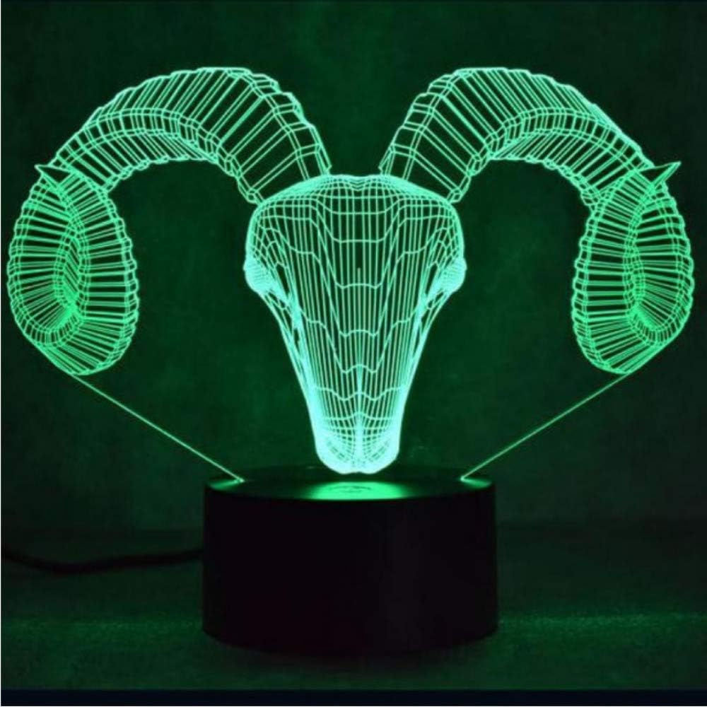 Goat Head 3D Colorful Led Night Lamp Smart Home USB Power Child Toy 3D Light Christmas Decorations Gift for Baby Room Lights