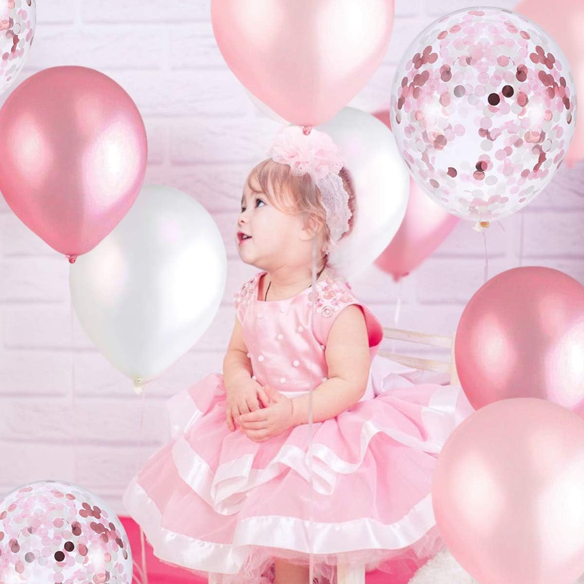 Pink and White Balloons, Pink Confetti Balloons White Balloons Total 90 pcs Latex Party Balloons for Hen Party Wedding Baby Shower Birthday Party Decoration: Health & Personal Care