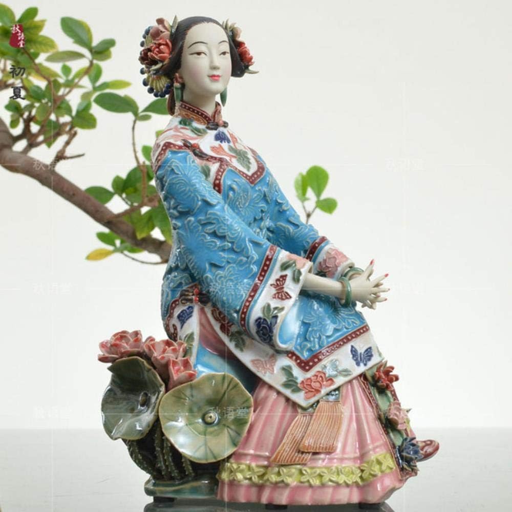 RHWZM Statue Ornament Crafts Vintage Chinese Art Pottery Ceramic Porcelain Oriental Lady Figurine Statue Sculpture Decor Collectible Gifts,17 * 10 * 24Cm