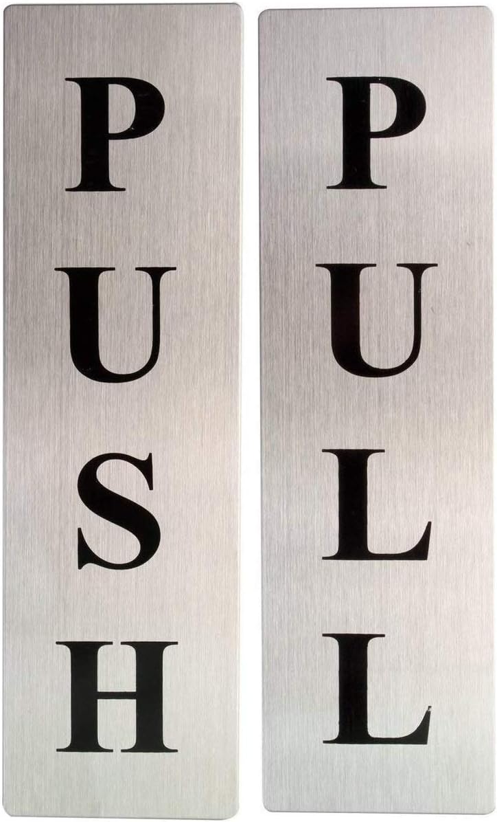 Seven Moon Stainless Steel Self Adhesive Push & Pull Metal Door Signage Board Silver (Pack of - 2)