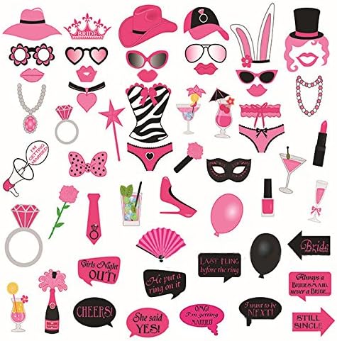 Funny pink photo booth props DIY Kit - Perfect for Wedding Birthday Bachelorette Hen Night Party Supplies - 56 PCS - Large Size