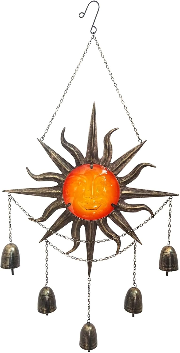 Comfy Hour Sun Moon Face Engraved Collection Metal Art Decorative Sunface Windchime Hanging Sonnet Wind Chime Windbell 30
