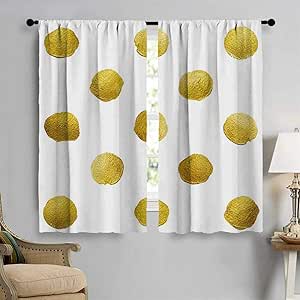 Gold and White,Blackout Curtain,Ombre Polka Dots Circles Ancient Coins Inspired Brush Print Like ...