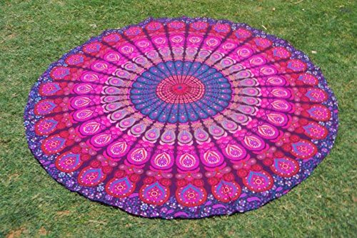 Apoorva' s Indian Mandala Round Beach Throw Tapestry Hippy Gypsy Cotton Tablecloth Beach Towel, Round Yoga Mat....