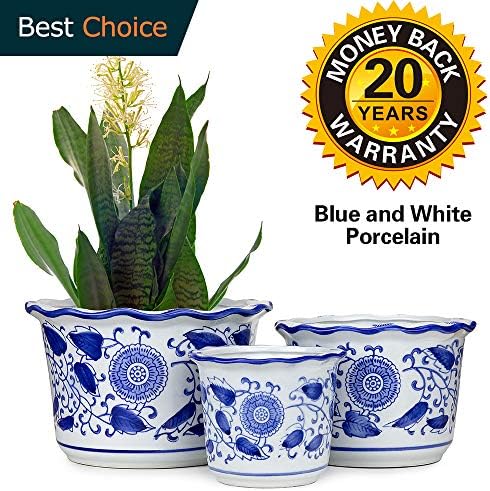 Porcelain Flower Pot Plant Pot Planter Indoor Outdoor Blue and White Ceramic Set Drainage Hole Small Balcony Round Window Medium Drain Rustic Aloe Garden Adult Bowl Succulent Inch Size