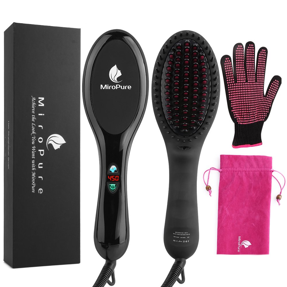 MiroPure Ionic Hair Straightener Brush with Heat Resistant Glove for