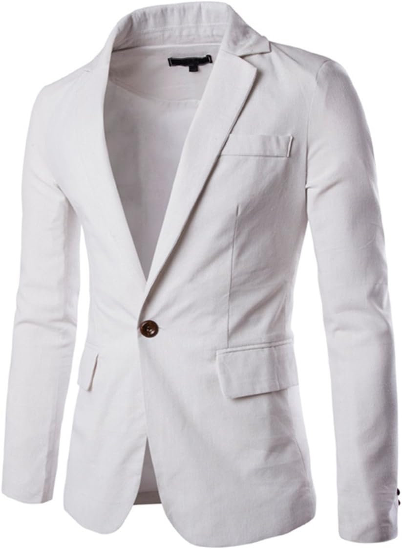 Pishon Men's Linen Blazer Lightweight Casual Solid One Button Slim Fit Sport Coat