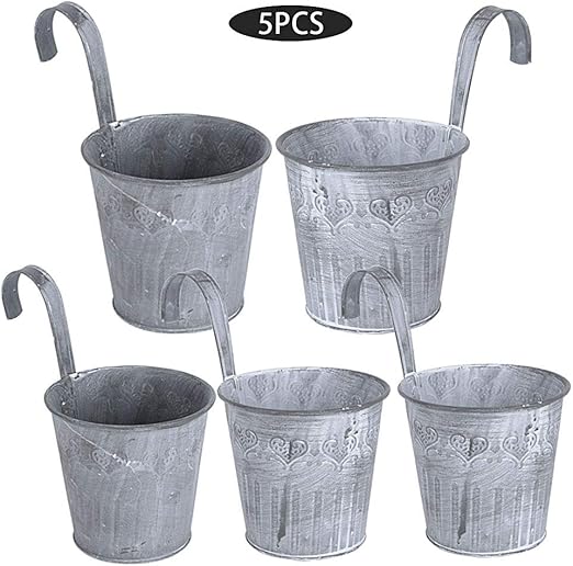 JNCH 5Pcs Vintage Metal Iron Hanging Flower Pot for Fence Balcony