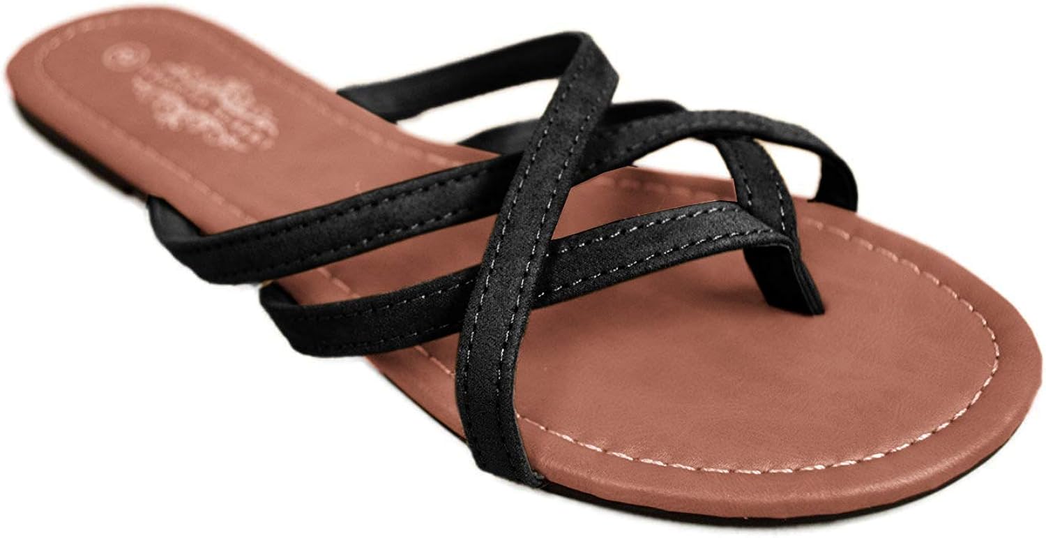 Amazon.com | Charles Albert Summer Braided Easy Criss Cross Flip Flops Sandals (6, Black) | Flip 