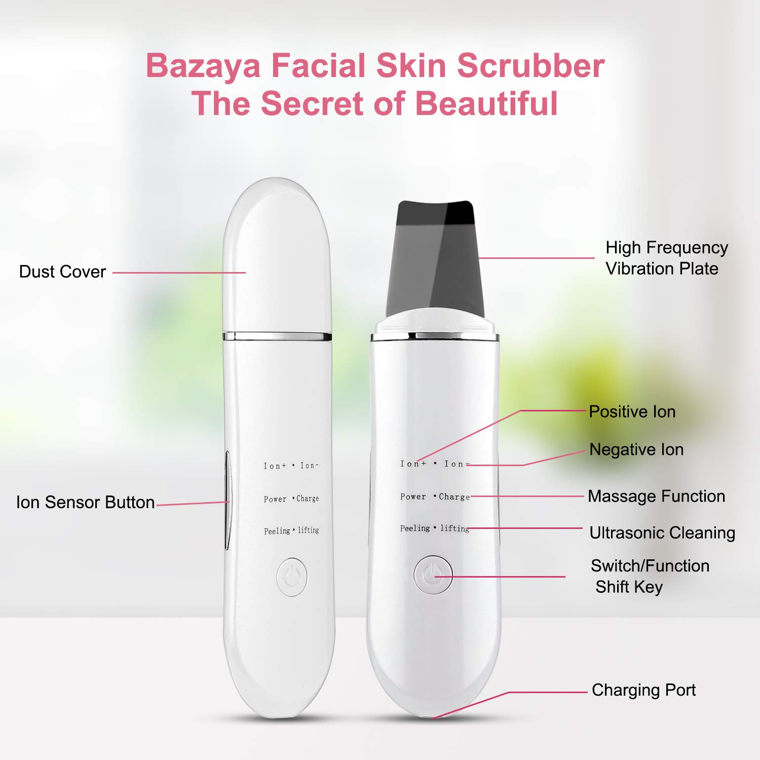 Facial Skin Scrubber, Face Spatula Portable Pores Cleanser Blackhead Remover Comedone Extractor Skin Exfoliator and Facial Lifting Tool, Portable Rechargeable.