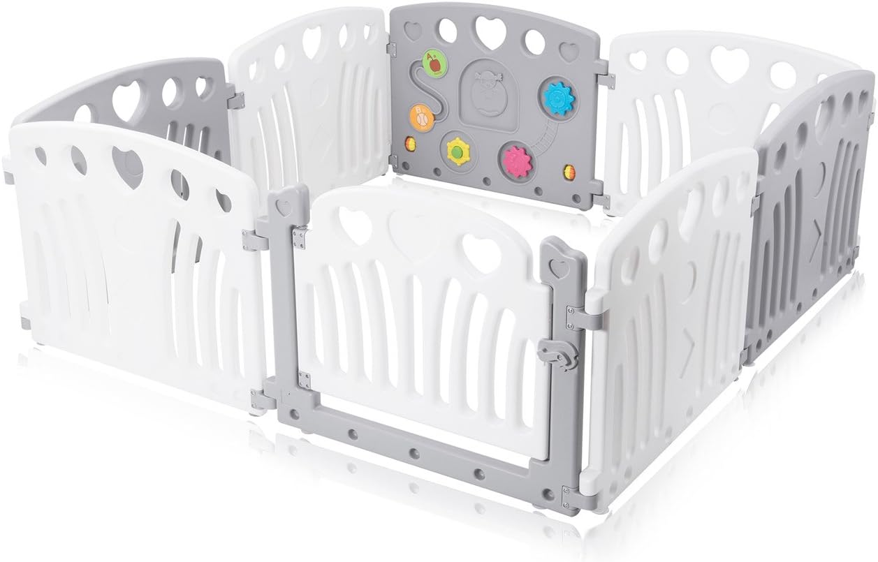 grey and white playpen