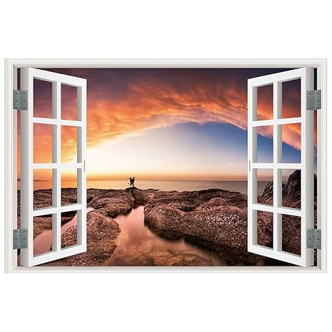 Dtuta Fensterrahmen-Wandabziehbild Der Art 3D Verschiedener Farbenreicher Fensterlandschaft NatüRlicher Falscher