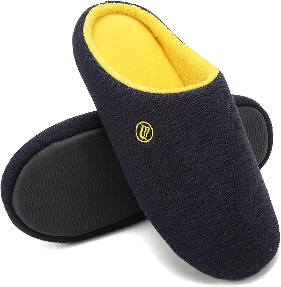 CIOR Men's Memory Foam Slippers Comfort Knitted Cotton-Blend Closed Toe Non-Slip House Shoes Indoor & Outdoor