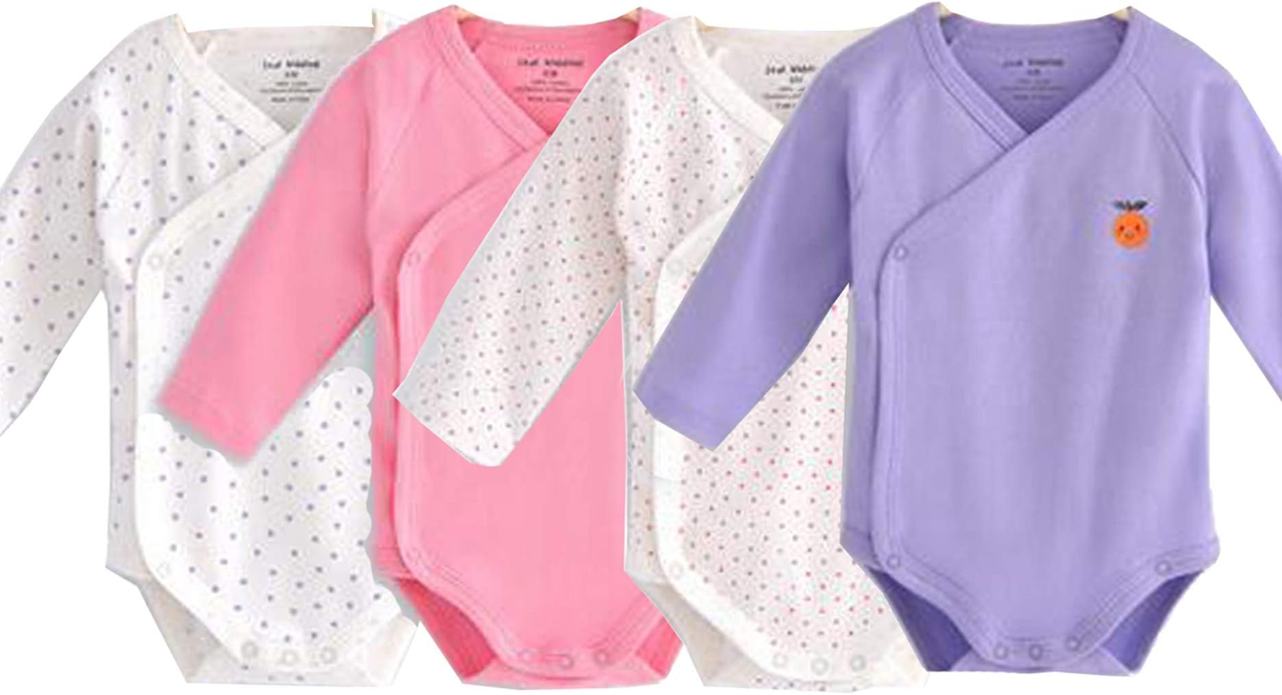 Baby Boys Girls Long Sleeves Kimono Bodysuit Cotton Baby Side-Snap Clothes Pack of Baby Layette Set