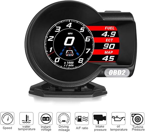 Amazon Kmoon 車載スピードメーター Obd2マルチメーター車載グッズ F8多機能obd計器 高精細 Lcdカラースクリーン 車hudヘッドアップディスプレイ 車両診断ツール 障害クリア 過速度 高水温 低電圧 エンジン障害などの 車載式故障診断 スピードメーター 車 バイク