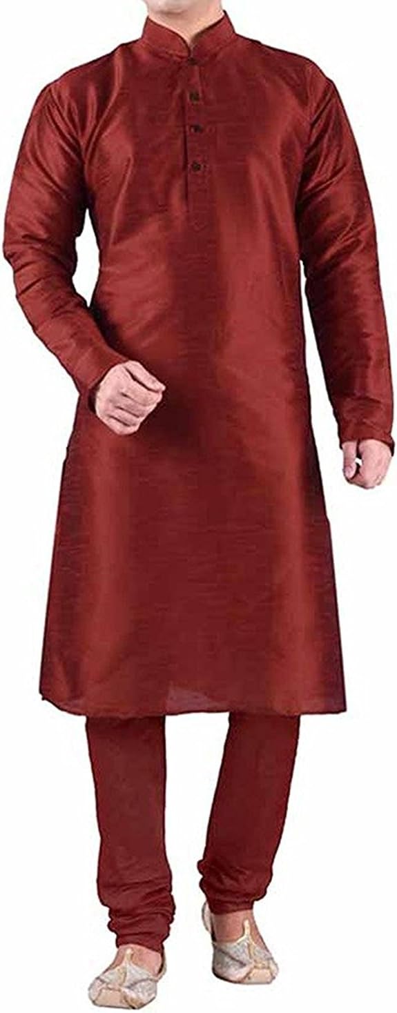 Uri and MacKenzie Men's Silk Blend Maroon Kurta Pyjama Set
