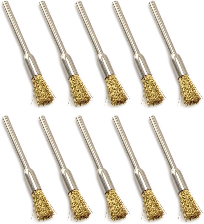 Amury 10pc Pen Style Brass Wire Brushes Rotary Tool- Grinding,Sanding,Polishing(3mm)