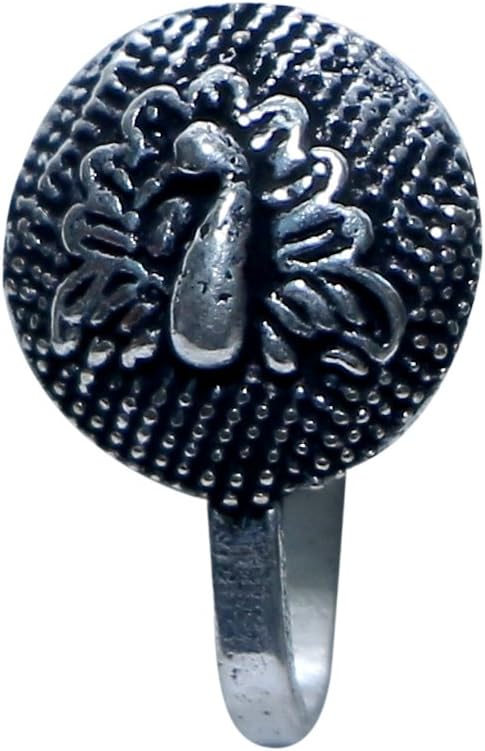 Abhooshan Women's Peacock Clip On Nose Pin In Silver Alloy - No Piercing Required
